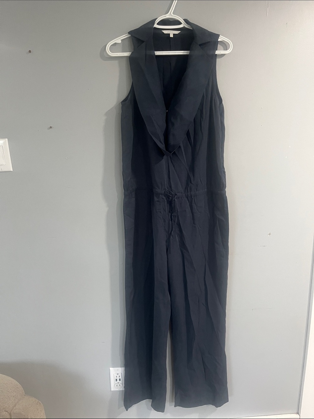 Cassis Sleeveless Black Drawstring-Waist Jumpsuit with Draped Collar 6